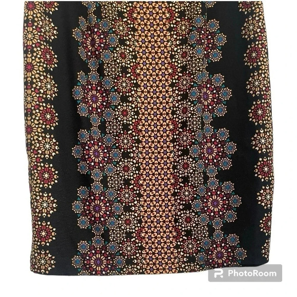 New York and Company Cap Sleeved Midi Dress Size 10 black & multicolored mandala - Picture 9 of 11